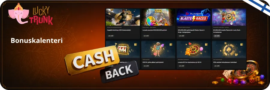 Lucky Trunk bonuskalenteri ja viikoittainen cashback