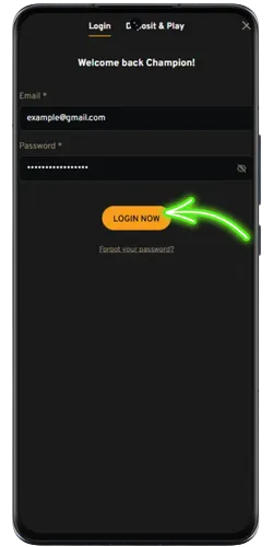 Lucky Trunk login button Log in now