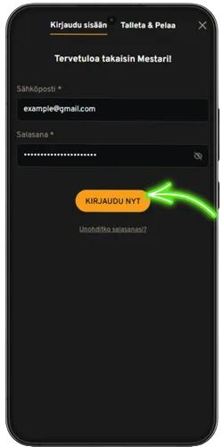 Lucky Trunk login painike Kirjaudu sisään nyt