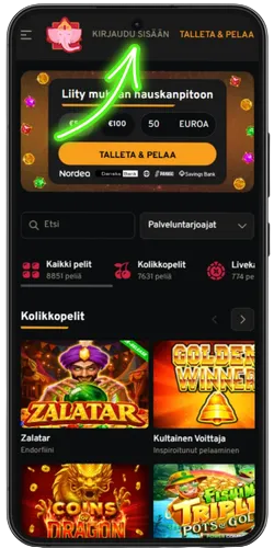 Lucky Trunk login linkki Kirjaudu sisään ylävalikossa