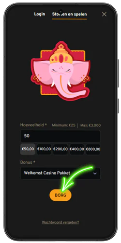Lucky Trunk Ga naar het tabblad Deposit